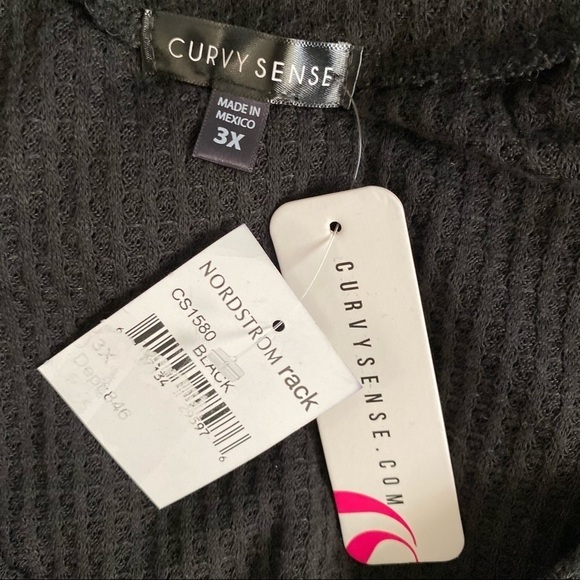 Curvy Sense Black Top Waffle Knit Button Down Tie Waist Long Sleeves Size 3X NEW - Picture 2 of 10